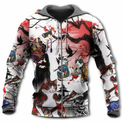 Cat Japanese Art Red Style - Hoodie - Owl Ohh - Owl Ohh