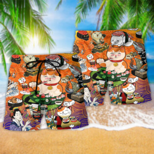 Cat Keep Calm And Eat Sushi Lovely Style - Beach Short - Owl Ohh - Owl Ohh