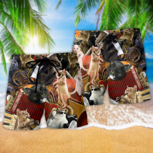 Cat Keep Your Vibes Cats Love Music - Beach Short - Owl Ohh - Owl Ohh