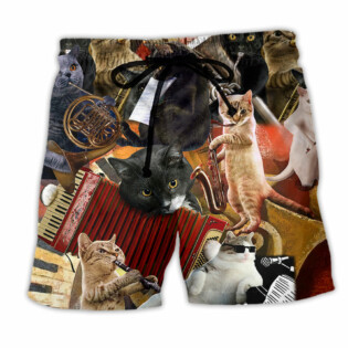 Cat Keep Your Vibes Cats Love Music - Beach Short - Owl Ohh - Owl Ohh