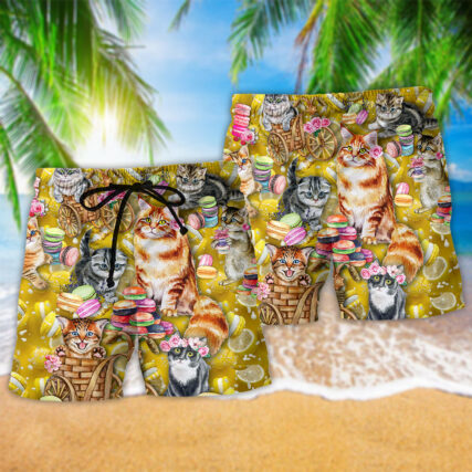 Cat Life Is Better With Cats And Maracon Color - Beach Short - Owl Ohh - Owl Ohh