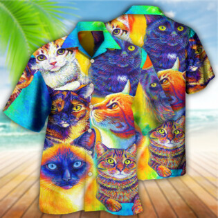 Cat Love Life Colorful Style - Hawaiian Shirt - Owl Ohh for men and women, kids - Owl Ohh