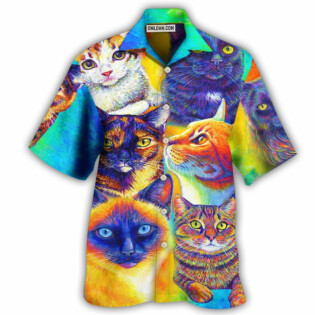 Cat Love Life Colorful Style - Hawaiian Shirt - Owl Ohh for men and women, kids - Owl Ohh