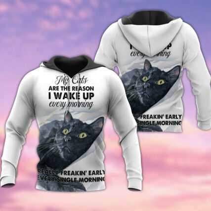 Cat Makes Me Wake Up I Love My Cats - Hoodie - Owl Ohh - Owl Ohh