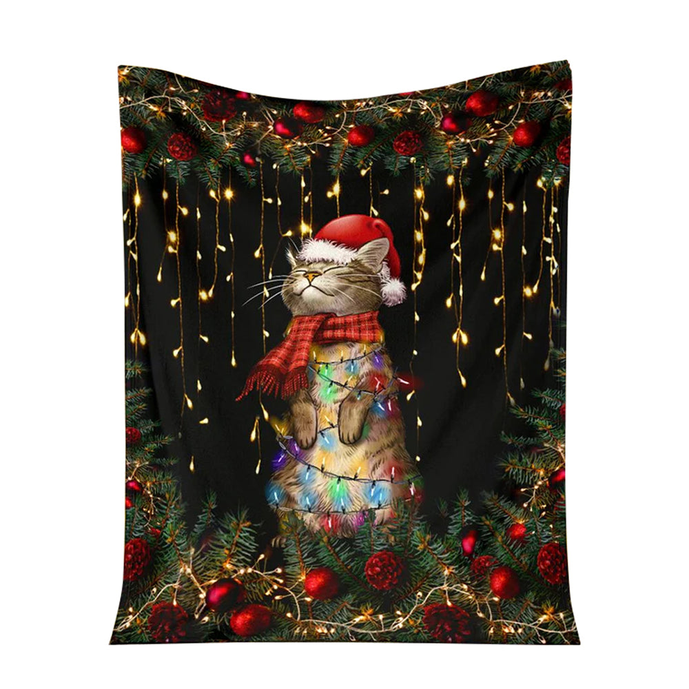 Cat Meowy Christmas Cat Black Style - Flannel Blanket-Owl Ohh