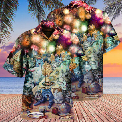 Cat New Years Party Of The Cats - Hawaiian Shirt - Owl Ohh - Owl Ohh