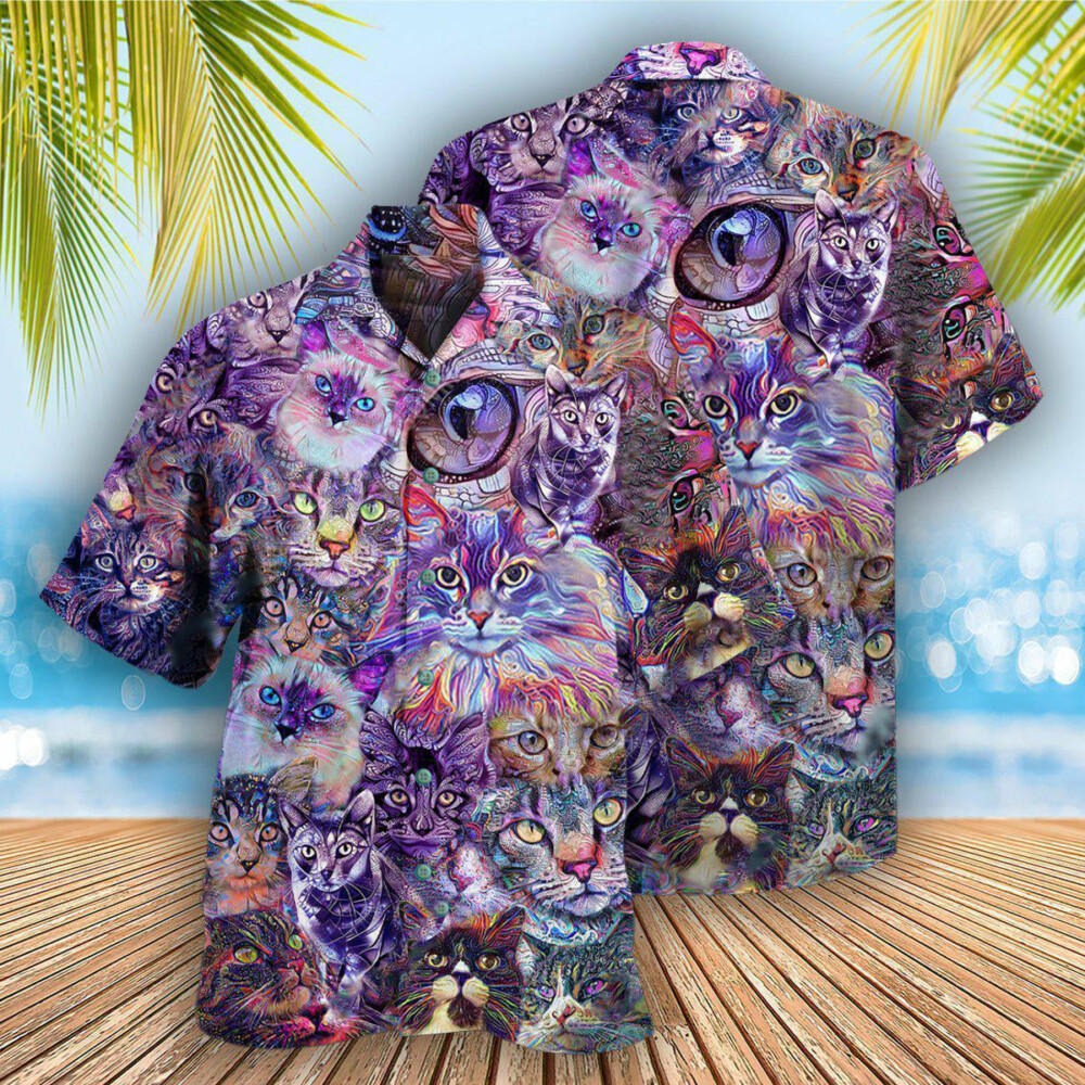 Cat Psychedelic Purple - Hawaiian Shirt - Owl Ohh - Owl Ohh
