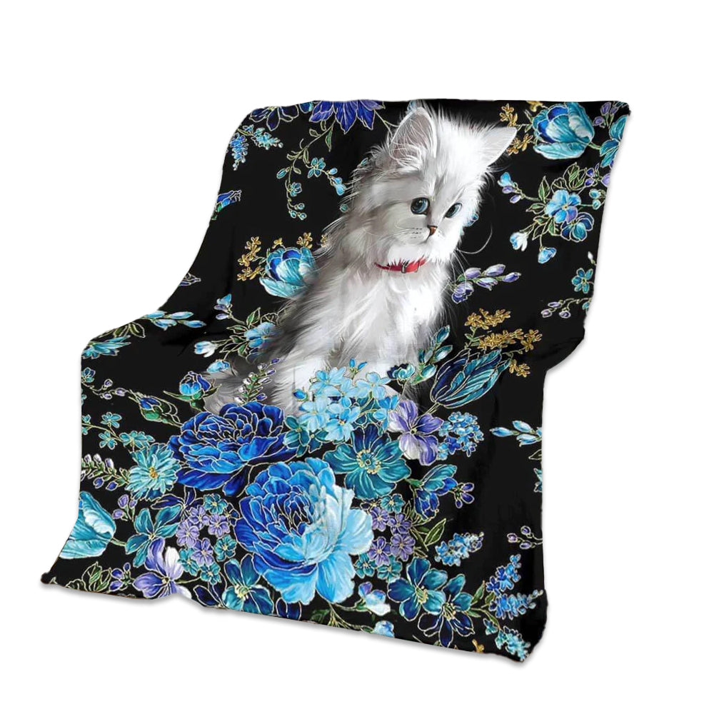Cat So Lovely Blur Floral Cats - Flannel Blanket - Owl Ohh - Owl Ohh