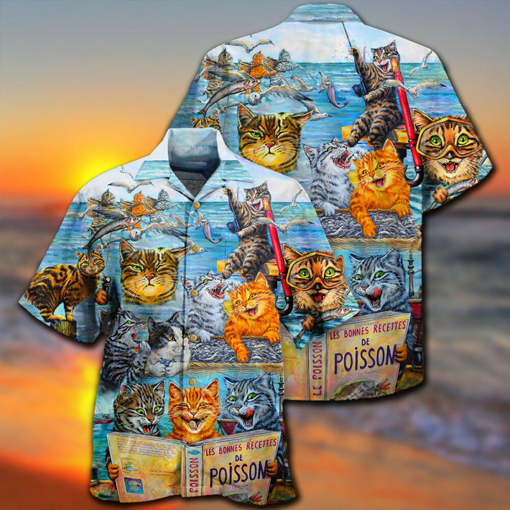 Cat Taught Man To Fish And Bring It To Them - Hawaiian Shirt - Owl Ohh - Owl Ohh