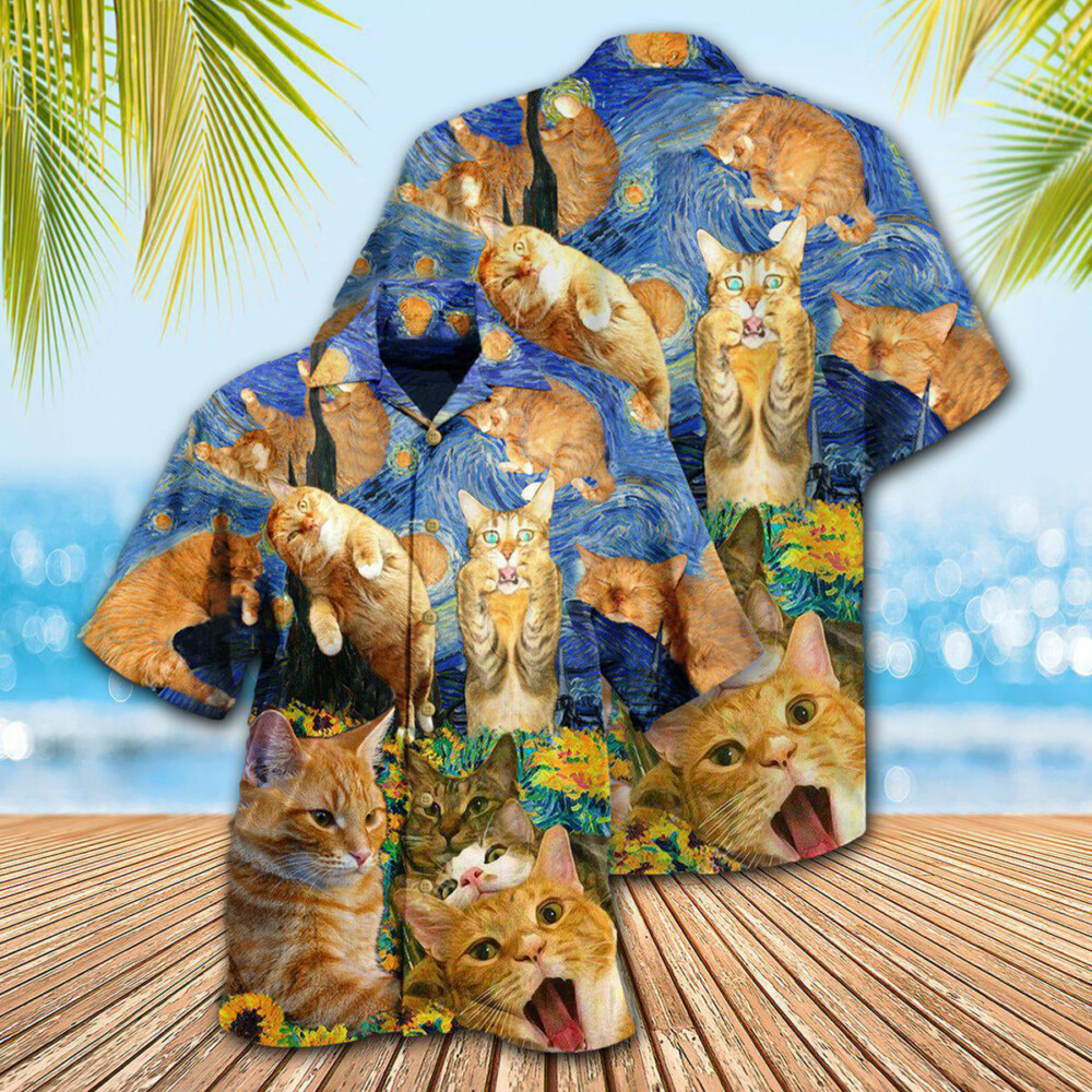 Cat The Sight Of Stars Makes Cat Dream - Hawaiian Shirt - Owl Ohh - Owl Ohh