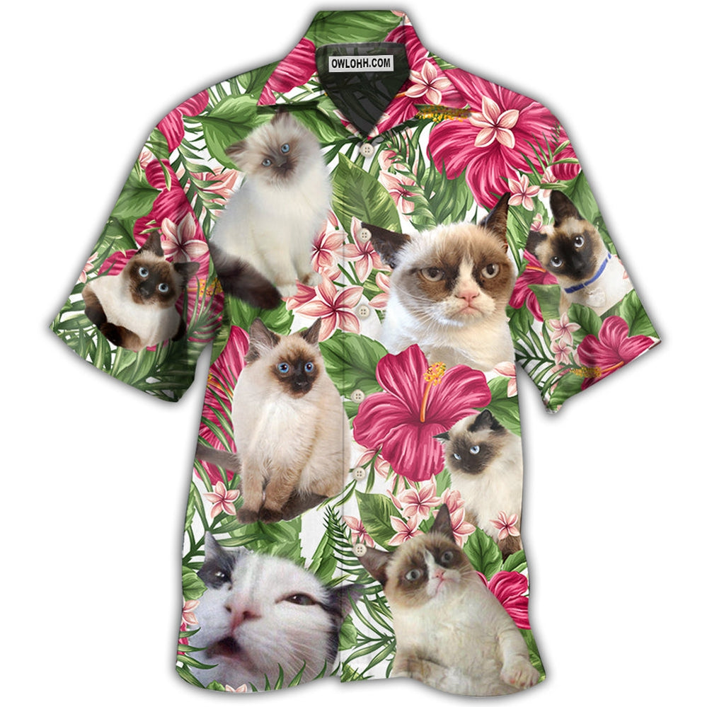 Cat Tropical Floral Lovely Siamese Cat - Hawaiian Shirt - Owl Ohh - Owl Ohh
