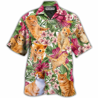 Cat Tropical Floral Orange Cat - Hawaiian Shirt - Owl Ohh - Owl Ohh