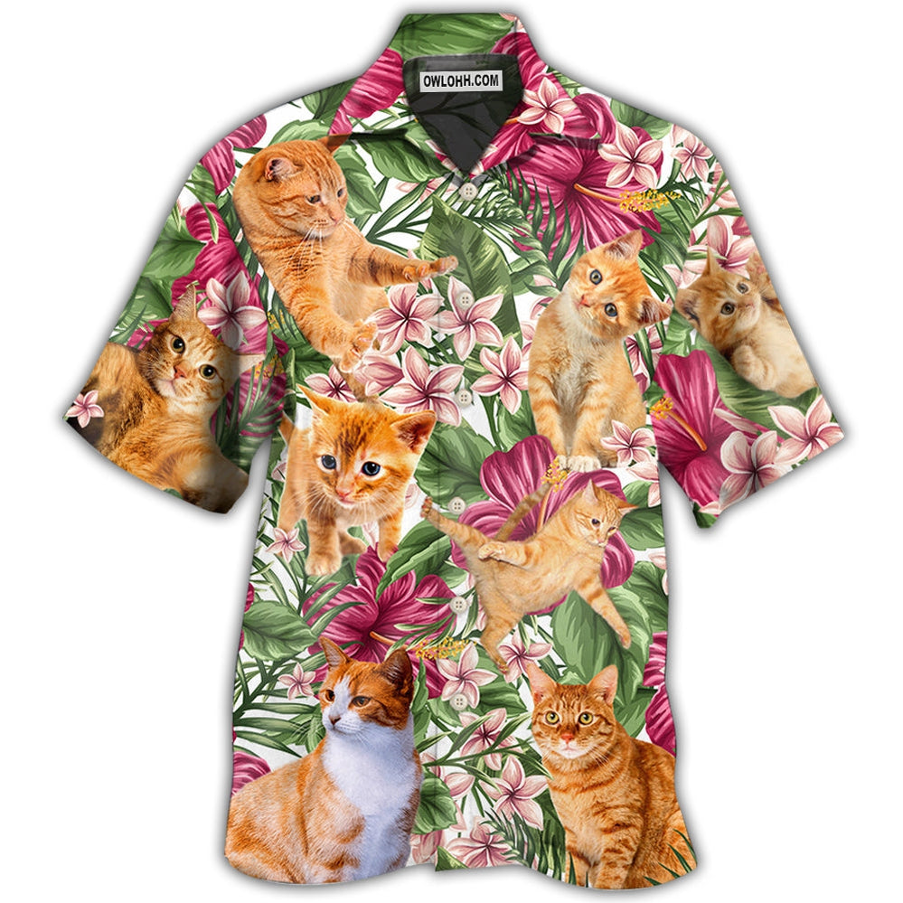 Cat Tropical Floral Orange Cat - Hawaiian Shirt - Owl Ohh - Owl Ohh