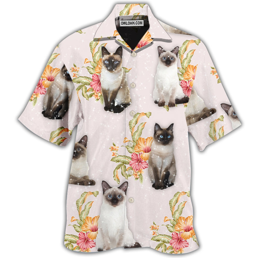 Cat Tropical Floral Siamese Cat - Hawaiian Shirt - Owl Ohh - Owl Ohh