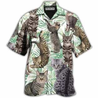 Cat Tropical Leaf Tabby Cat - Hawaiian Shirt - Owl Ohh - Owl Ohh