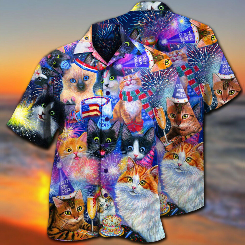 Cat Wish You Happy New Year - Hawaiian Shirt - Owl Ohh - Owl Ohh