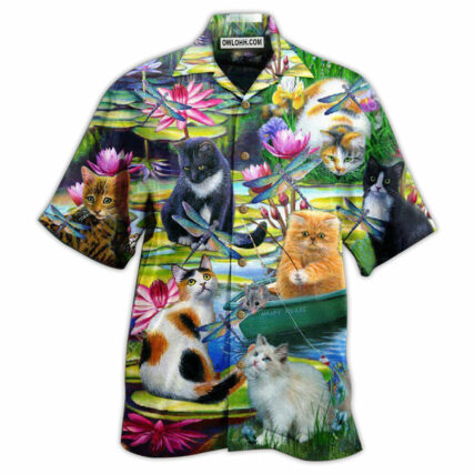 Cat Curious In A Water Lily Lake - Hawaiian Shirt - Owl Ohh - Owl Ohh