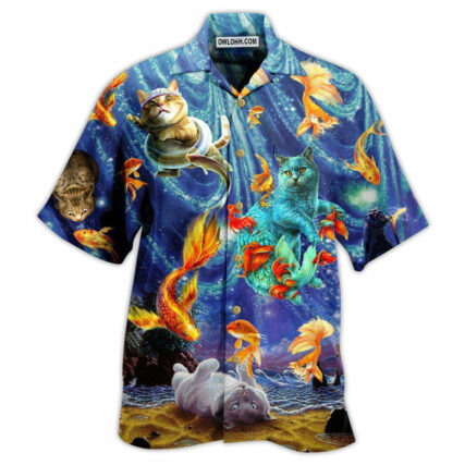 Cat Dream About Playing With Big Gold Fish - Hawaiian Shirt - Owl Ohh - Owl Ohh