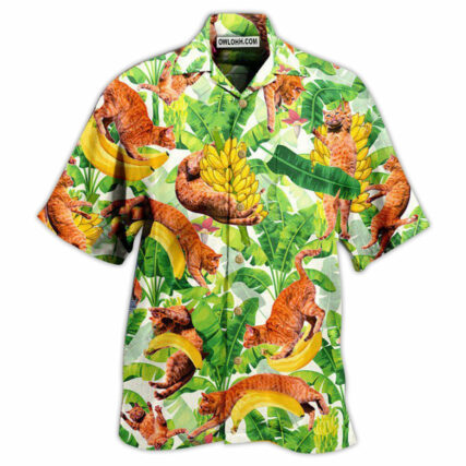 Cat Funny And Jumping Bananas - Hawaiian Shirt - Owl Ohh - Owl Ohh