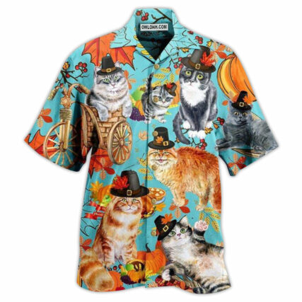 Cat Happy Thanksgiving - Hawaiian Shirt - Owl Ohh - Owl Ohh