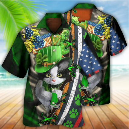 Irish Black Cat It's Not A Party Until An Irish Cat Show Up - Hawaiian Shirt - Owl Ohh - Owl Ohh