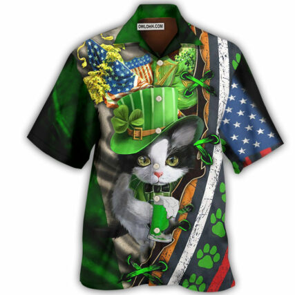 Irish Black Cat It's Not A Party Until An Irish Cat Show Up - Hawaiian Shirt - Owl Ohh - Owl Ohh