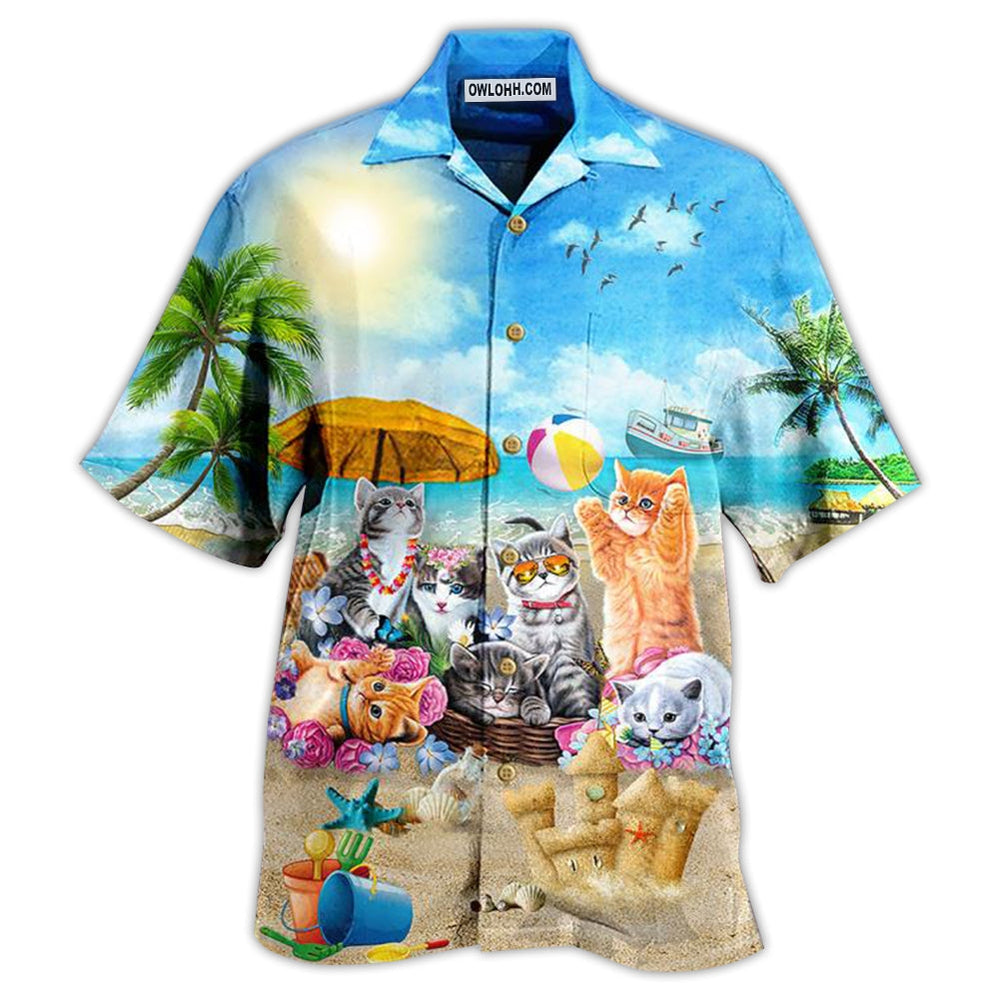 Cat Happy Love Beach Sunshine - Hawaiian Shirt - Owl Ohh - Owl Ohh