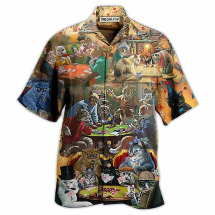 Cat Play Card Games - Hawaiian Shirt - Owl Ohh - Owl Ohh