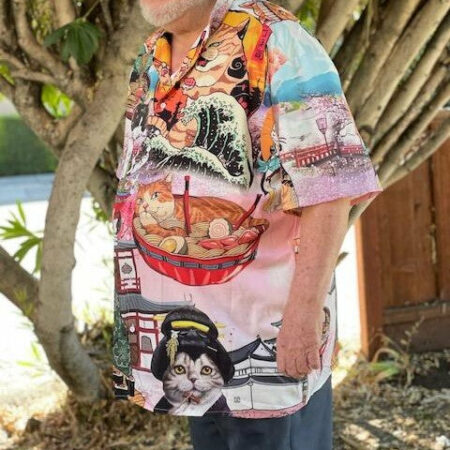 Cat Samurai With Ramen Lovely - Hawaiian Shirt - Owl Ohh - Owl Ohh