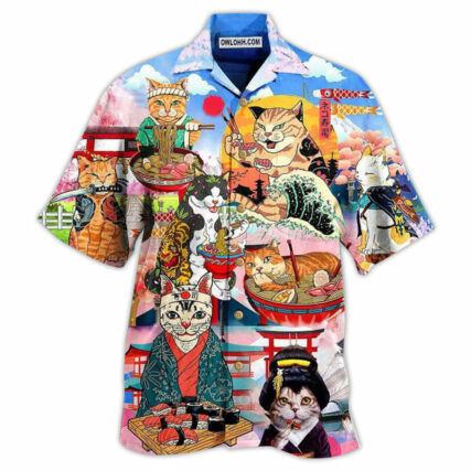 Cat Samurai With Ramen Lovely - Hawaiian Shirt - Owl Ohh - Owl Ohh