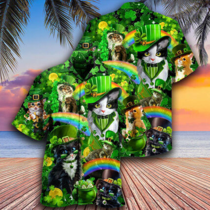 Irish Saint Patricks Day Cats Shamrocks - Hawaiian Shirt - Owl Ohh - Owl Ohh