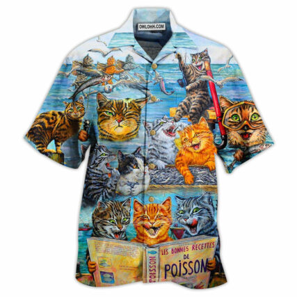 Cat Taught Man To Fish And Bring It To Them - Hawaiian Shirt - Owl Ohh - Owl Ohh