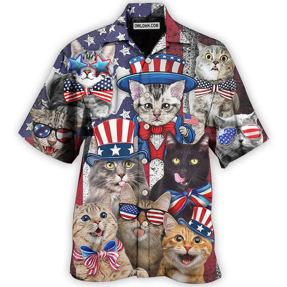 Cat Independence Day Funny - Hawaiian Shirt - Owl Ohh - Owl Ohh