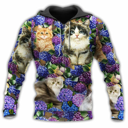 Cat Lovely And Purple Flowers - Hoodie - Owl Ohh - Owl Ohh