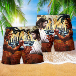 Chess Battle Satan Vs Jesus - Beach Short - Owl Ohh - Owl Ohh