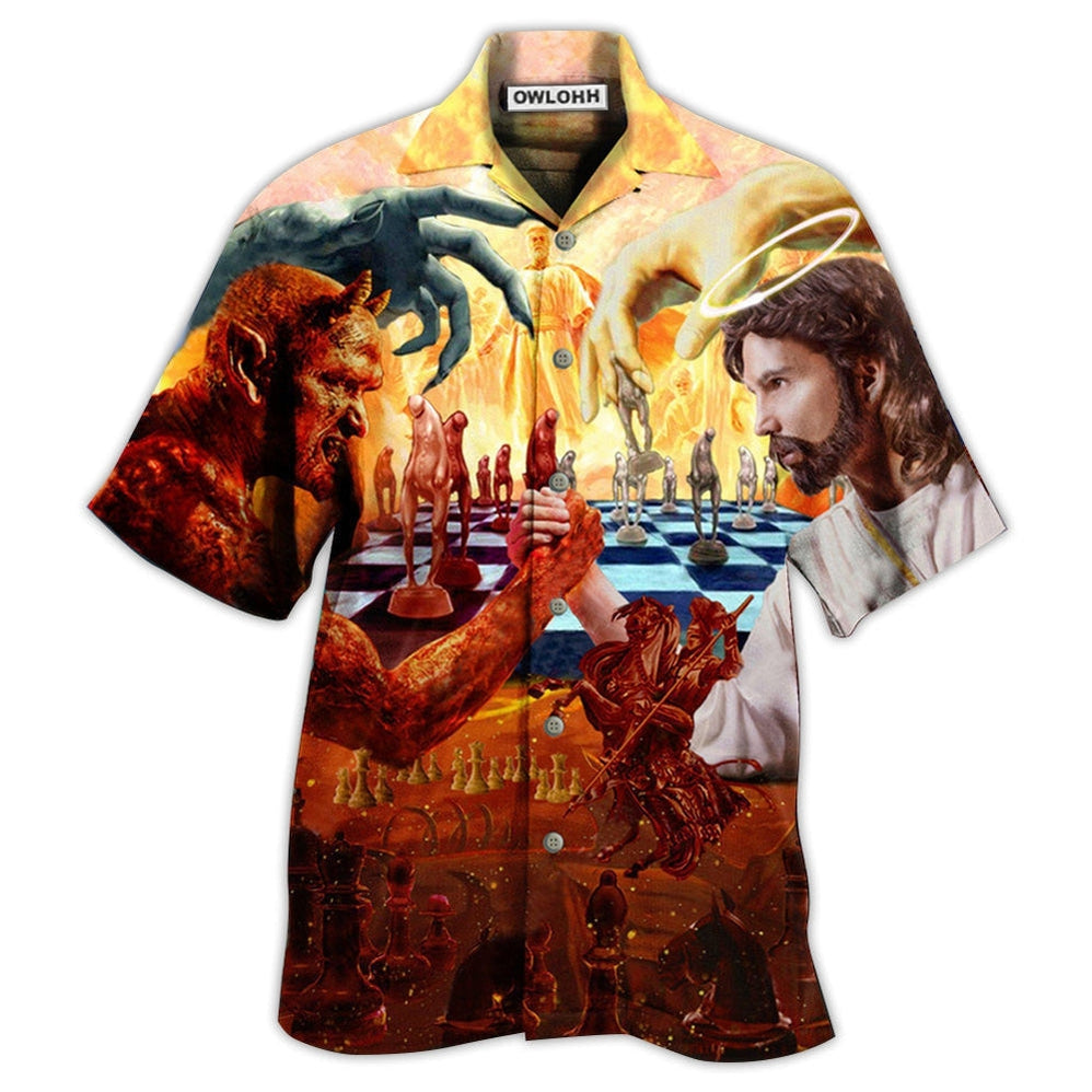 Chess Battle Satan Vs Jesus Cool Style - Hawaiian Shirt - Owl Ohh - Owl Ohh