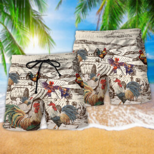 Chicken Awesome Farmer Roosters - Beach Short - Owl Ohh - Owl Ohh