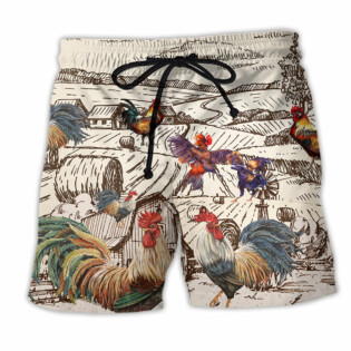 Chicken Awesome Farmer Roosters - Beach Short - Owl Ohh - Owl Ohh