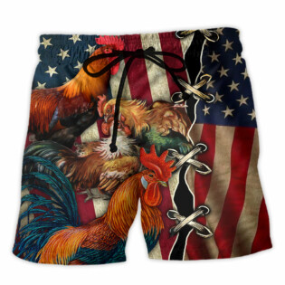 Chicken Celebrating Independence Day - Beach Short - Owl Ohh - Owl Ohh
