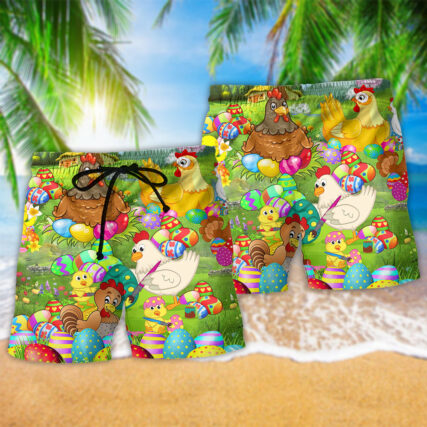 Chicken In Farm Easter Eggs - Beach Short - Owl Ohh - Owl Ohh