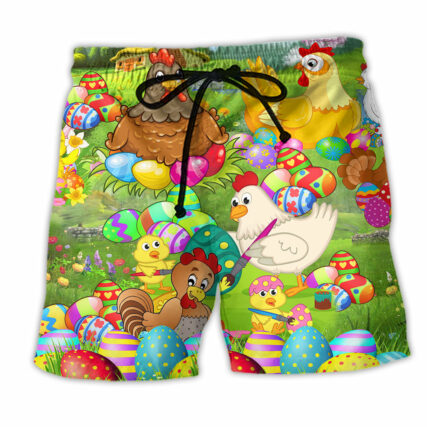 Chicken In Farm Easter Eggs - Beach Short - Owl Ohh - Owl Ohh