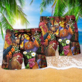 Chicken Rise A Shine Rooster Floral - Beach Short - Owl Ohh - Owl Ohh