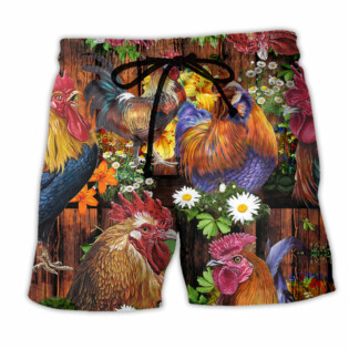 Chicken Rise A Shine Rooster Floral - Beach Short - Owl Ohh - Owl Ohh