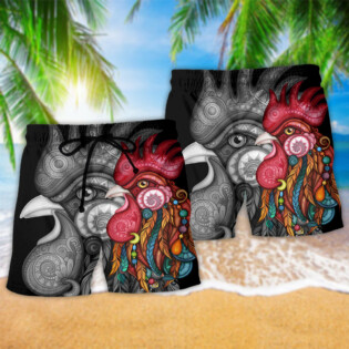 Chicken Rooster Black And Color Style - Beach Short - Owl Ohh - Owl Ohh