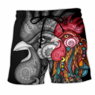 Chicken Rooster Black And Color Style - Beach Short - Owl Ohh - Owl Ohh