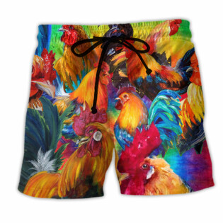 Chicken Rooster In Farm - Beach Short - Owl Ohh - Owl Ohh