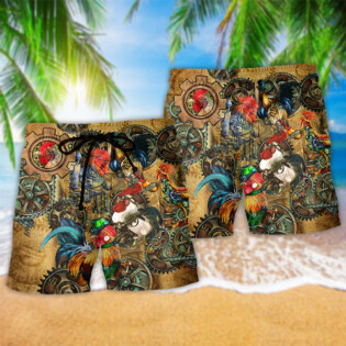 Chicken Rooster Steampunk Vintage - Beach Short - Owl Ohh - Owl Ohh