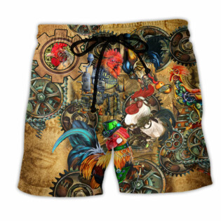 Chicken Rooster Steampunk Vintage - Beach Short - Owl Ohh - Owl Ohh