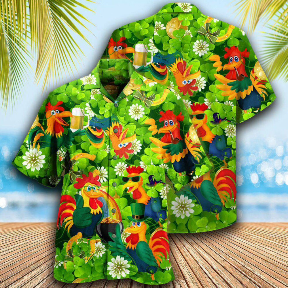 Chicken Roosters Bring Luck Shamrock - Hawaiian Shirt - Owl Ohh - Owl Ohh
