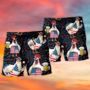 Chicken Independence Day Beer Style - Beach Short - Owl Ohh - Owl Ohh